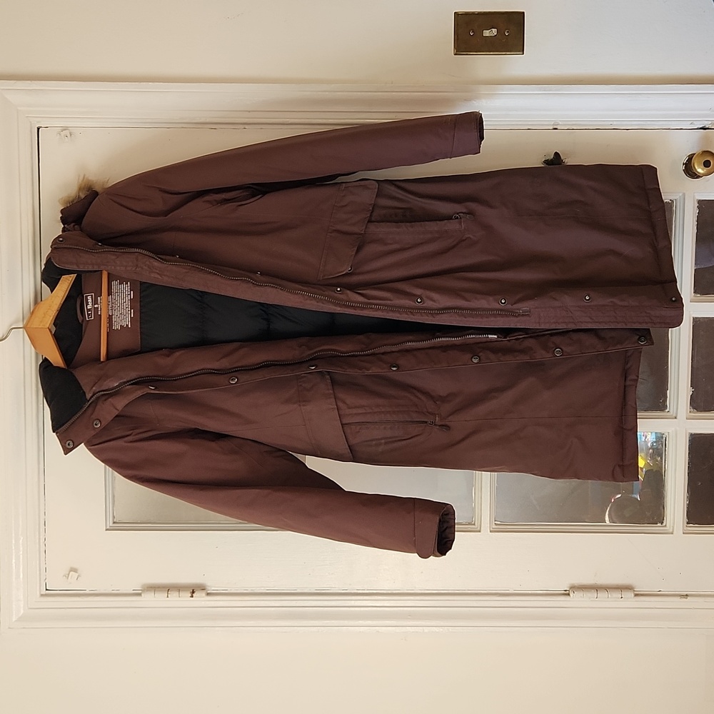 Chocolate brown waterproof goose down winter LL Bean coat